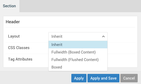 Layout Section Settings